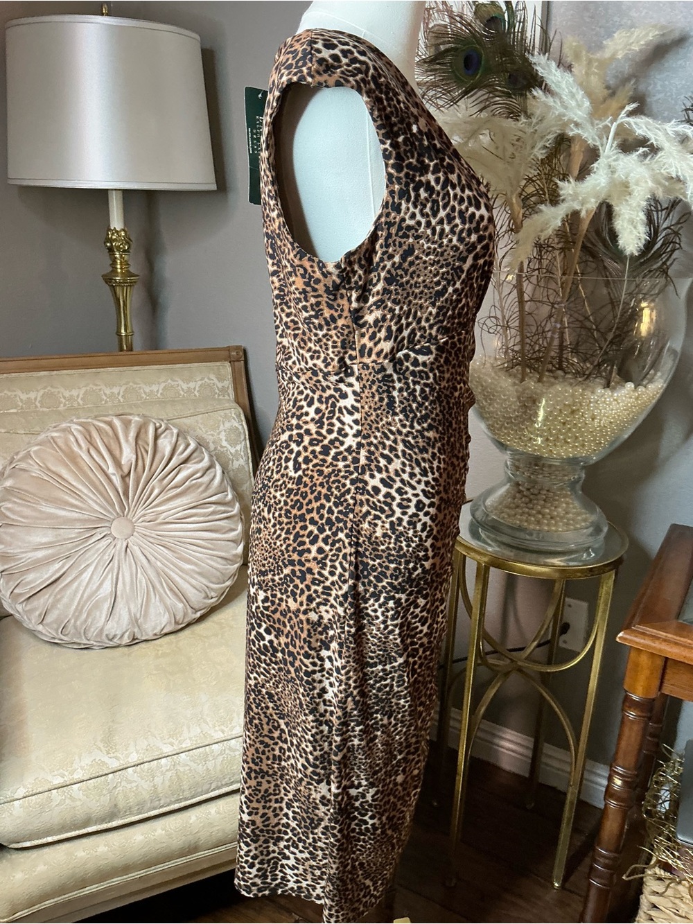 NWT Ralph Lauren Leopard Print Ruched Midi Dress Luxury Mobwife - Picture 3 of 9